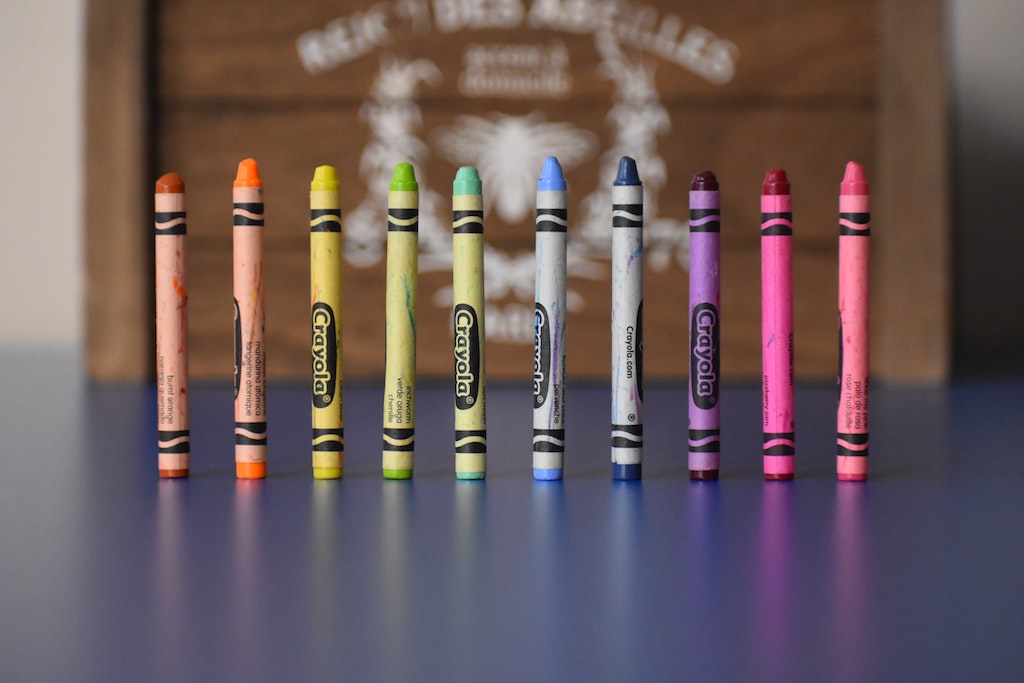 ten crayons standing on end